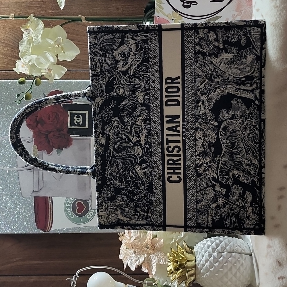 Dior Book Tote Blue Toile De Jouy Reverse Embroidery Gem